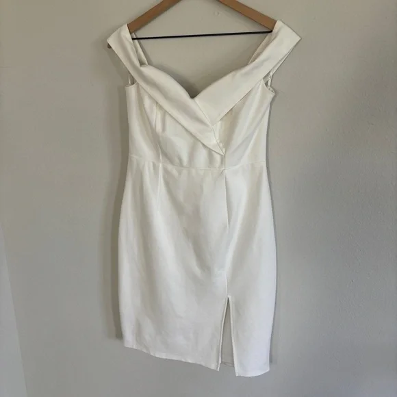 Lulu's Classic Glam White Stretch Off Shoulder Bodycon Dress Bridal Size L